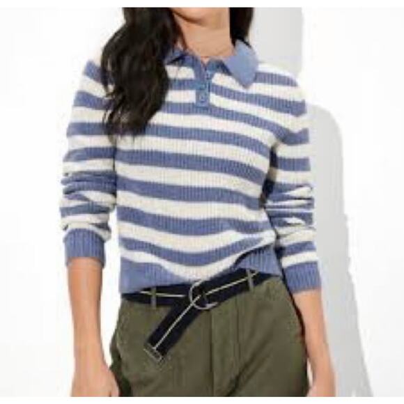 American Eagle Blue and White Striped Collared Sweater - Picture 1 of 7